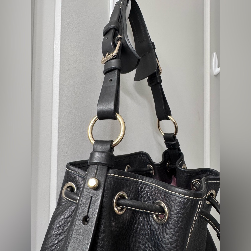 Dooney & Bourke Black Pebbled Leather Hobo Drawstring Bag - Picture 6 of 14